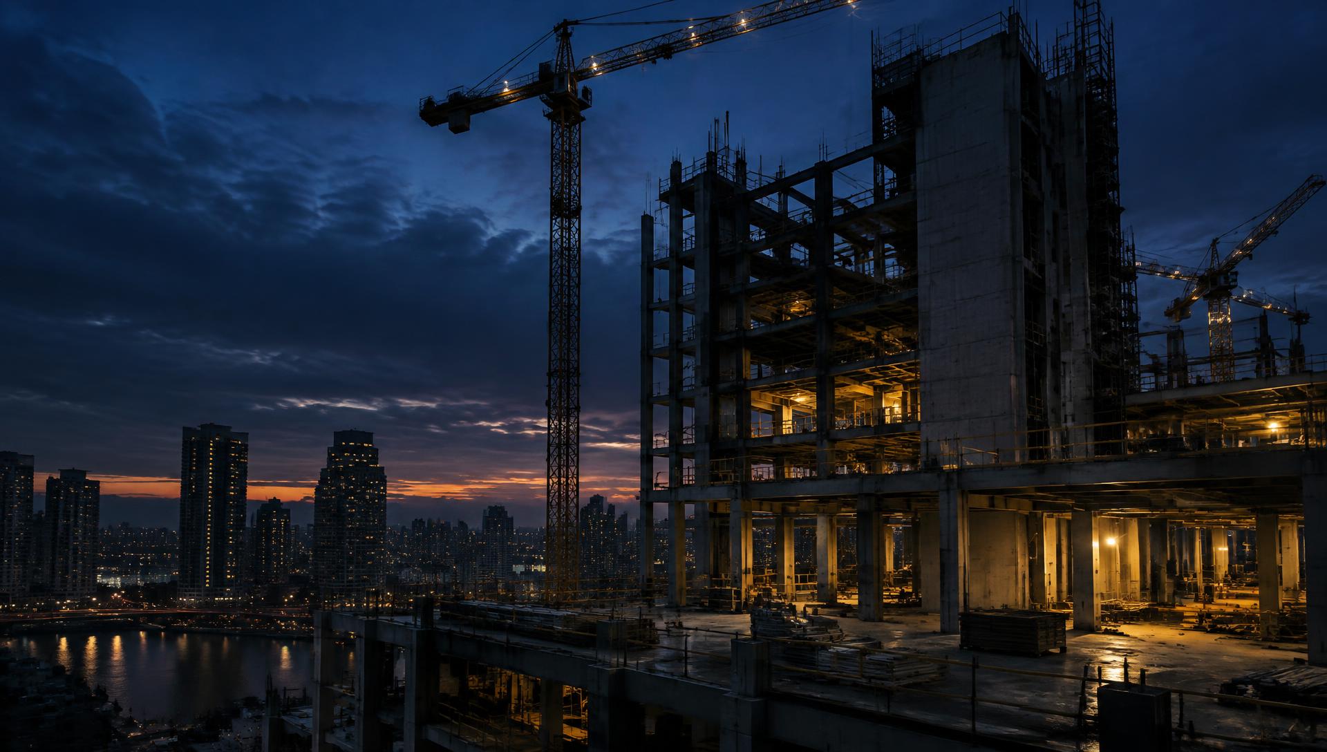 Chantier urbain au crépuscule